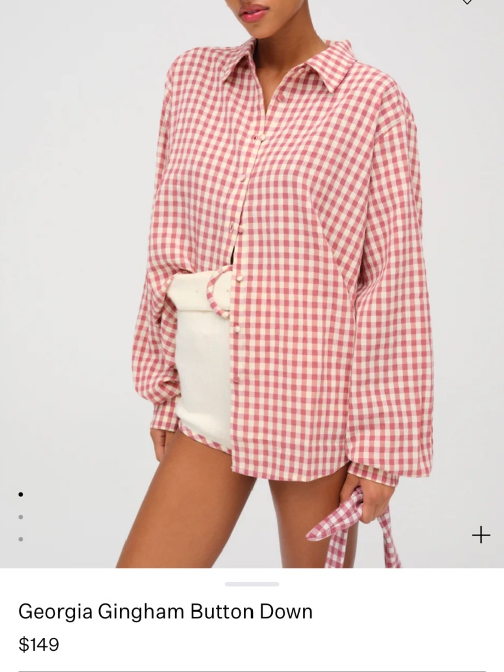 For Love and Lemons Georgia Gingham Button-Down Shirt and Shorts Mauve sz Large